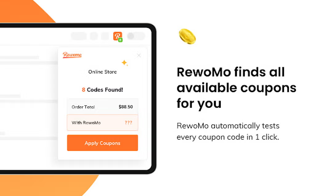 Automatic coupon extension for Chrome finding and applying the best online deals in real time